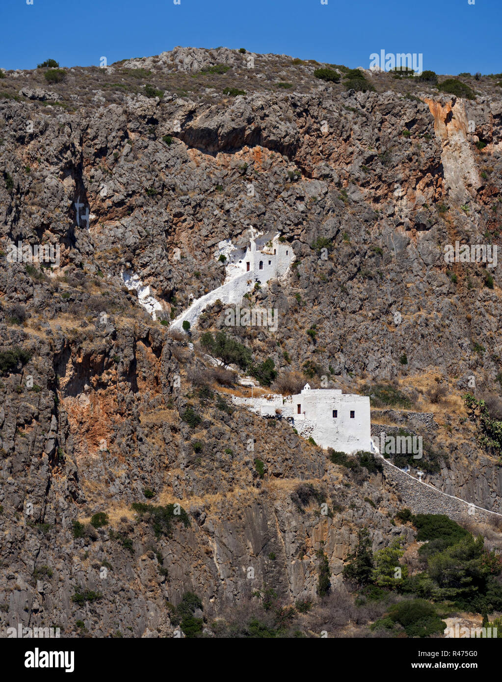 Saint John auf der Klippe Kloster in der Nähe Kapsali Dorf in Kythira Island, Griechenland. Stockfoto