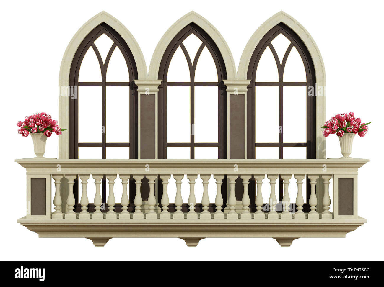Klassische Balkon mit 3 Lanzetten Stockfoto