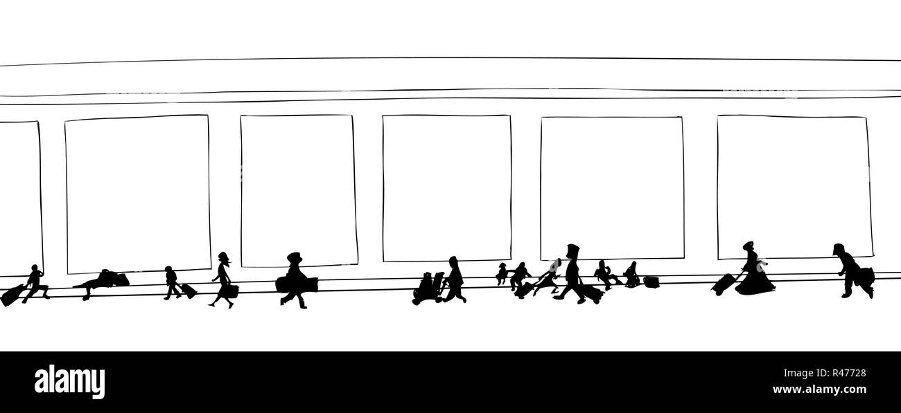 Umrisse der Reisenden zu Fuß Stockfoto