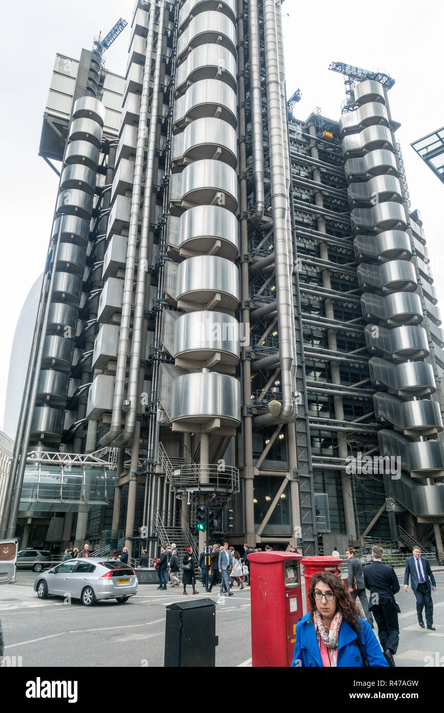 Bowellism Architektur, iconic London Wolkenkratzer, Inside-Out Gebäude, Versicherung, Londoner Finanzviertel, London Uk, Loyds Gebäude, Loyd Gebäude, die Leadenhall Building Stockfoto