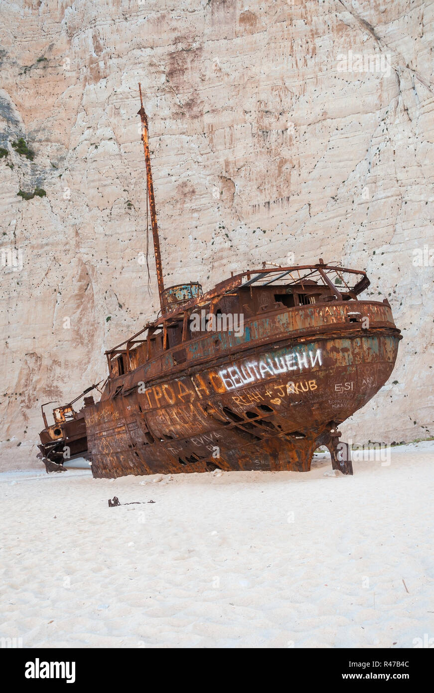 Berühmte Schiffswrack an navagio Strand Stockfoto
