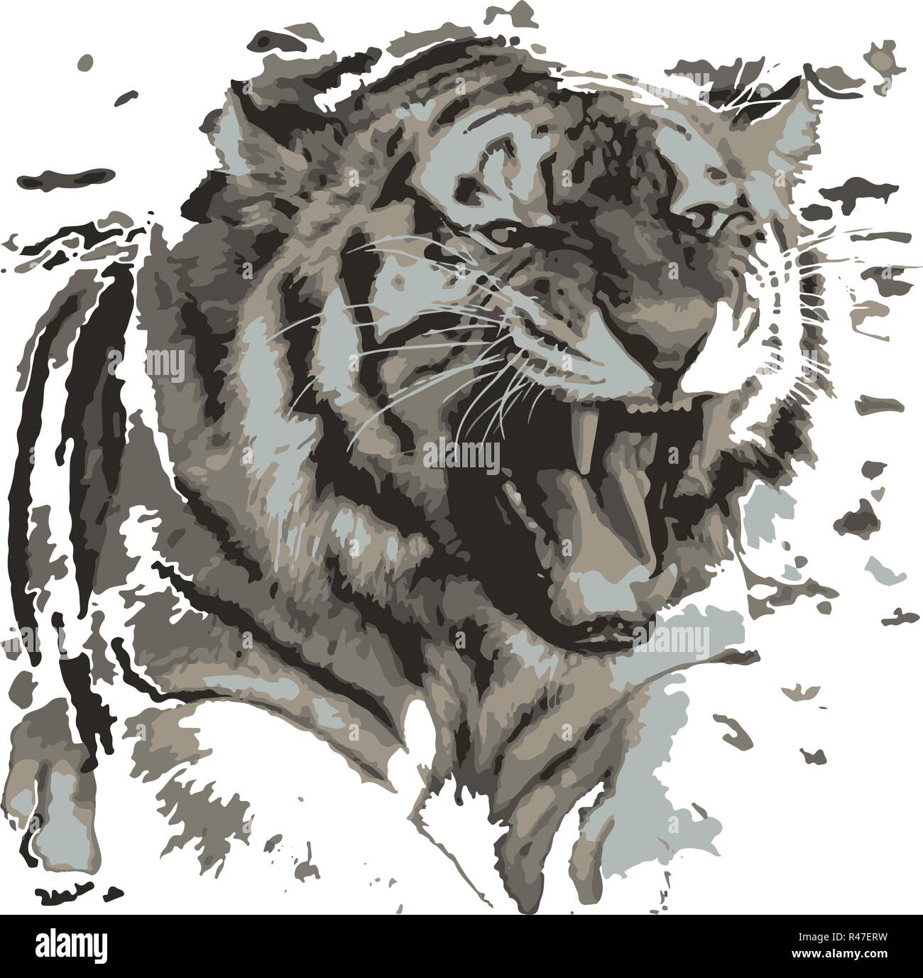 Kreative Zeichnung Tiger. Kunst inspiriert Menschen. Diese Zeichnung eines Tiger ist ein tolles Design für die grafische Gestaltung. Künstlerisch inspirierte die Abbildung. Stock Vektor