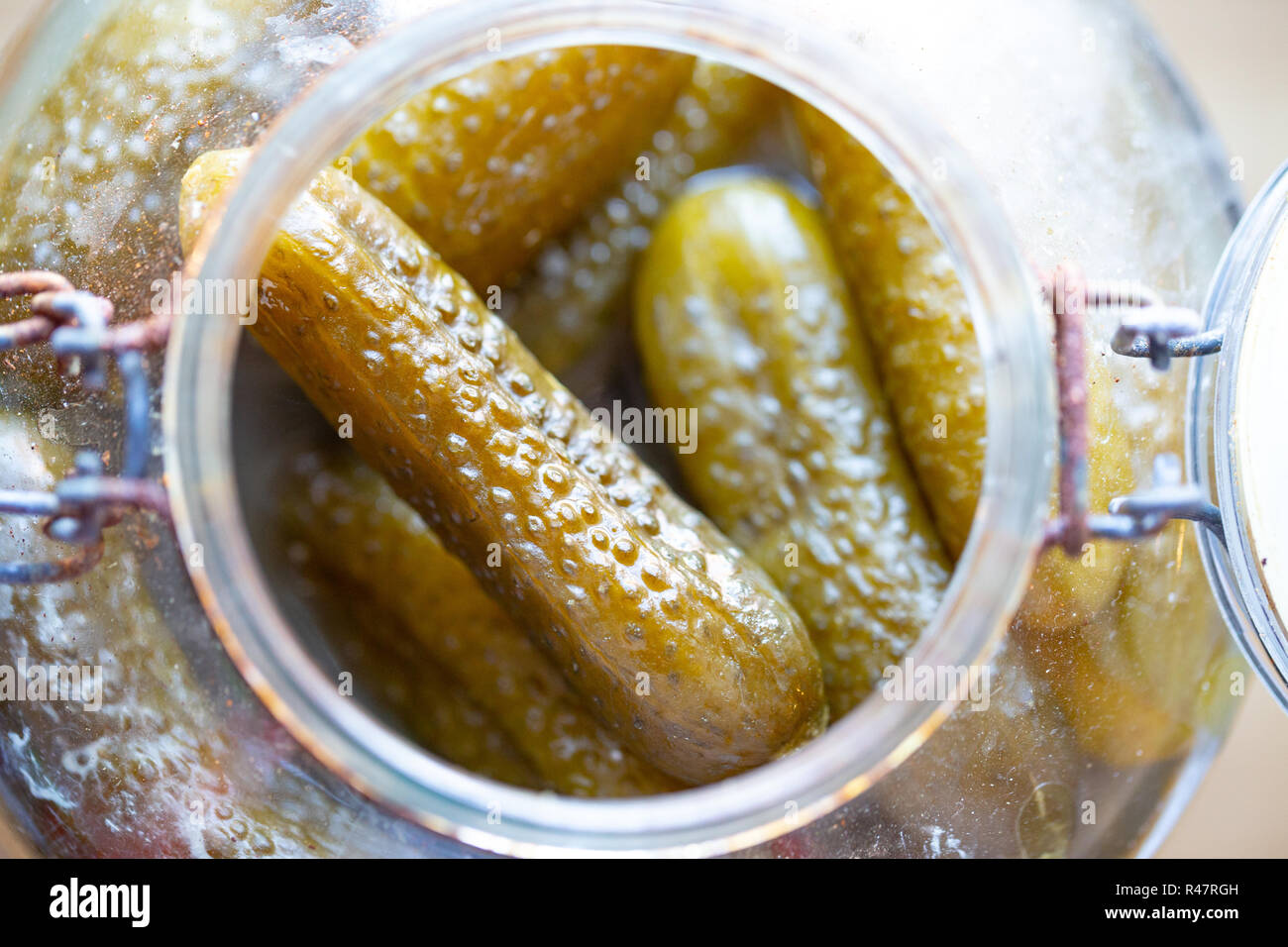 Traditionelle polnische eingelegte Gurken in eine fertige jar, das sind ...