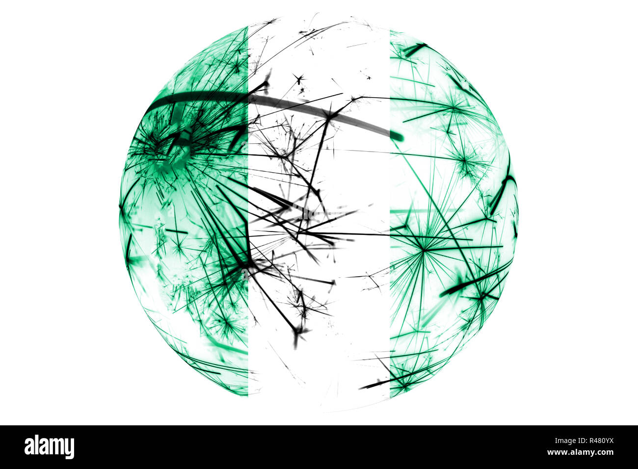 Nigeria Feuerwerk Sekt Flagge Ball. Neues Jahr, Weihnachten und Nationalen Tag Ornament und Dekoration Stockfoto