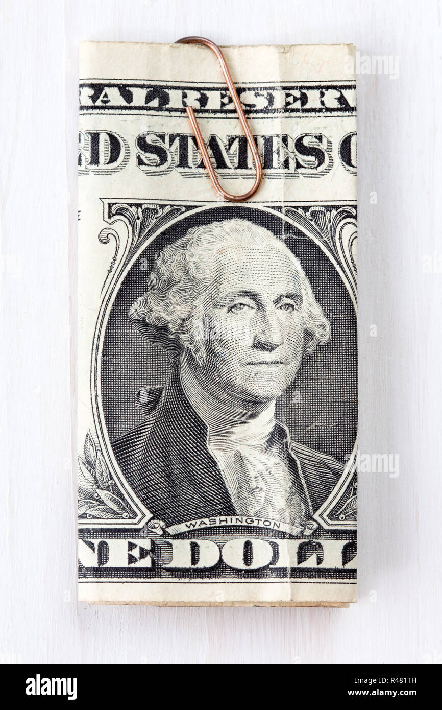 Ein Dollar Bill mit Papier-Clip Stockfoto