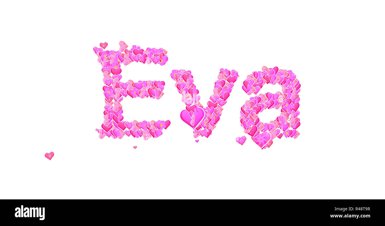 Eva weibliche Namen mit Herzen art Design. Stockfoto