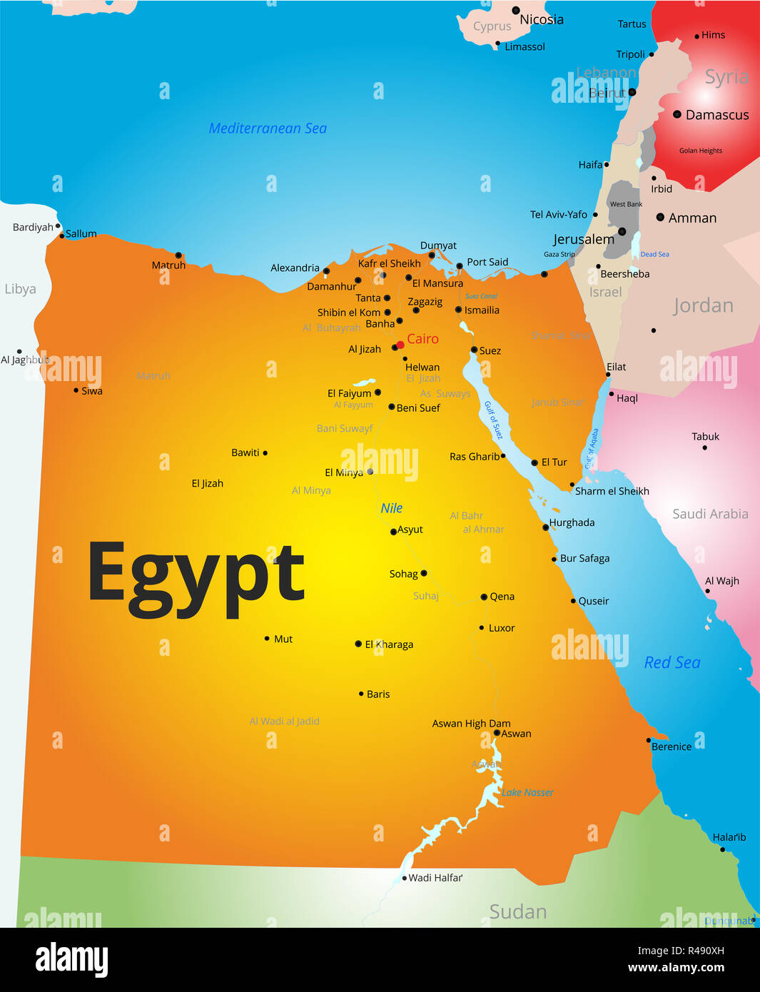 Farbe Vektorkarte von Ägypten Stockfoto