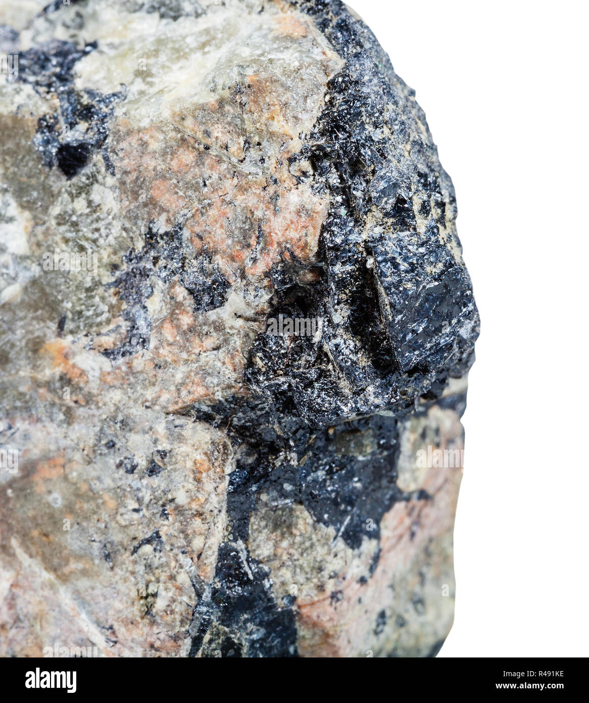 Schwarz Ilmenit Mineral in Nephelin rock Stockfoto