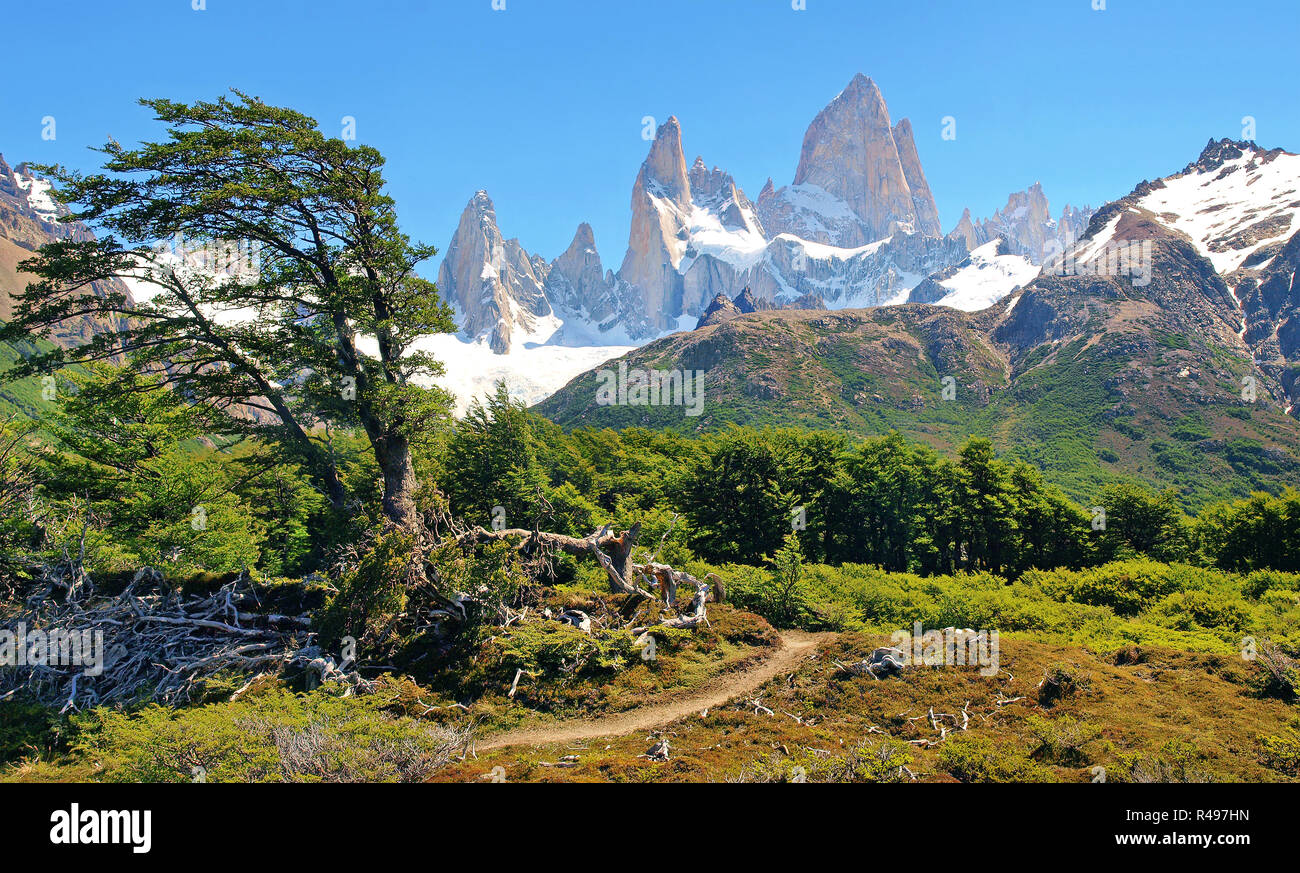 Wunderschöne Landschaft mit Mt Fitz Roy im Nationalpark Los Glaciares, Patagonien, Argentinien, Südamerika Stockfoto