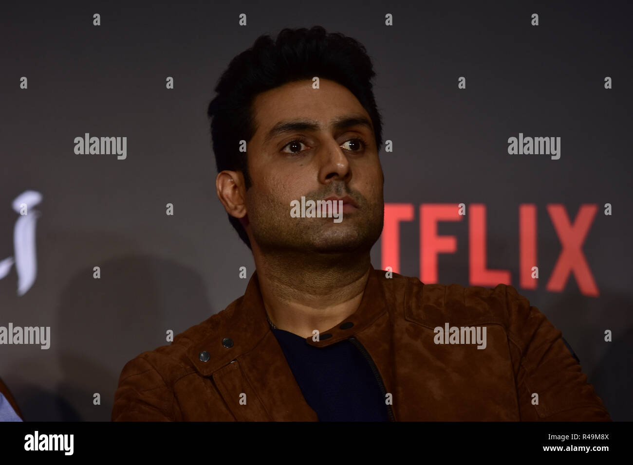 Mumbai, Indien. 25 Nov, 2018. Schauspieler Abhishek Bachchan am Anhänger starten und drücken Sie die Konferenz der von Netflix 'Mowgli - Legende des Dschungels' Hindi Version für Hotel JW Marriott, Juhu in Mumbai vorhanden. Credit: SOPA Images Limited/Alamy leben Nachrichten Stockfoto