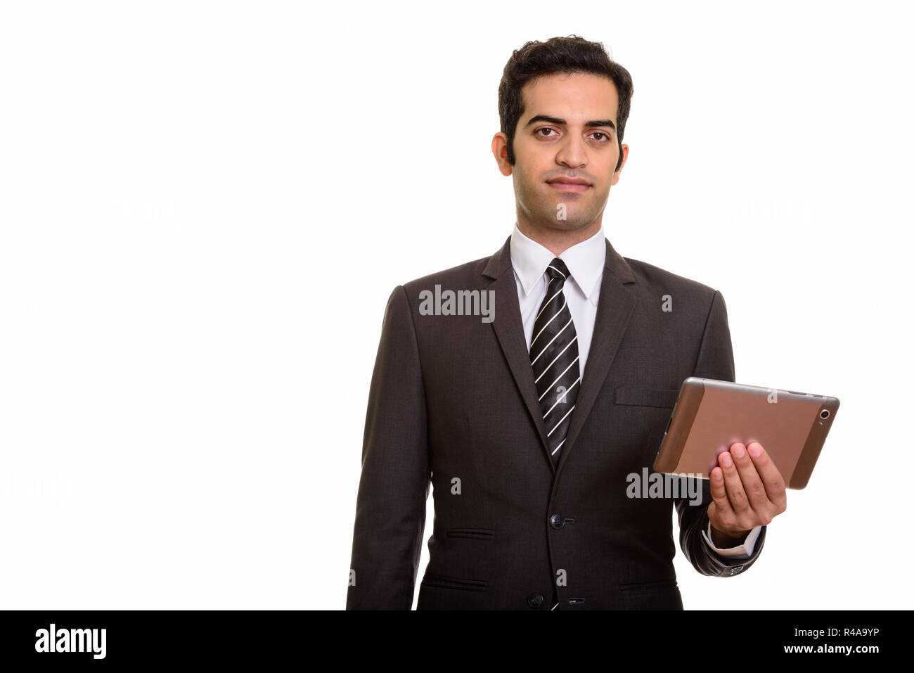 Porträt der jungen Persischen Kaufmanns Holding digital Tablet Stockfoto