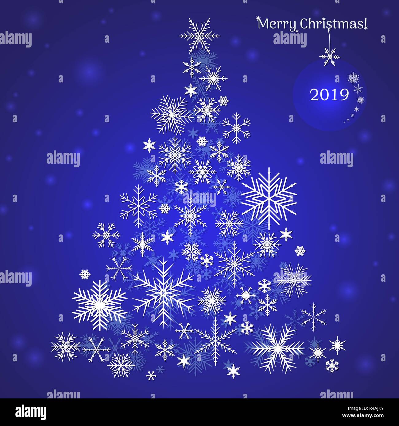 Weihnachtsbaum der Schneeflocken. Weihnachtskarte für das Jahr 2019 Stock Vektor