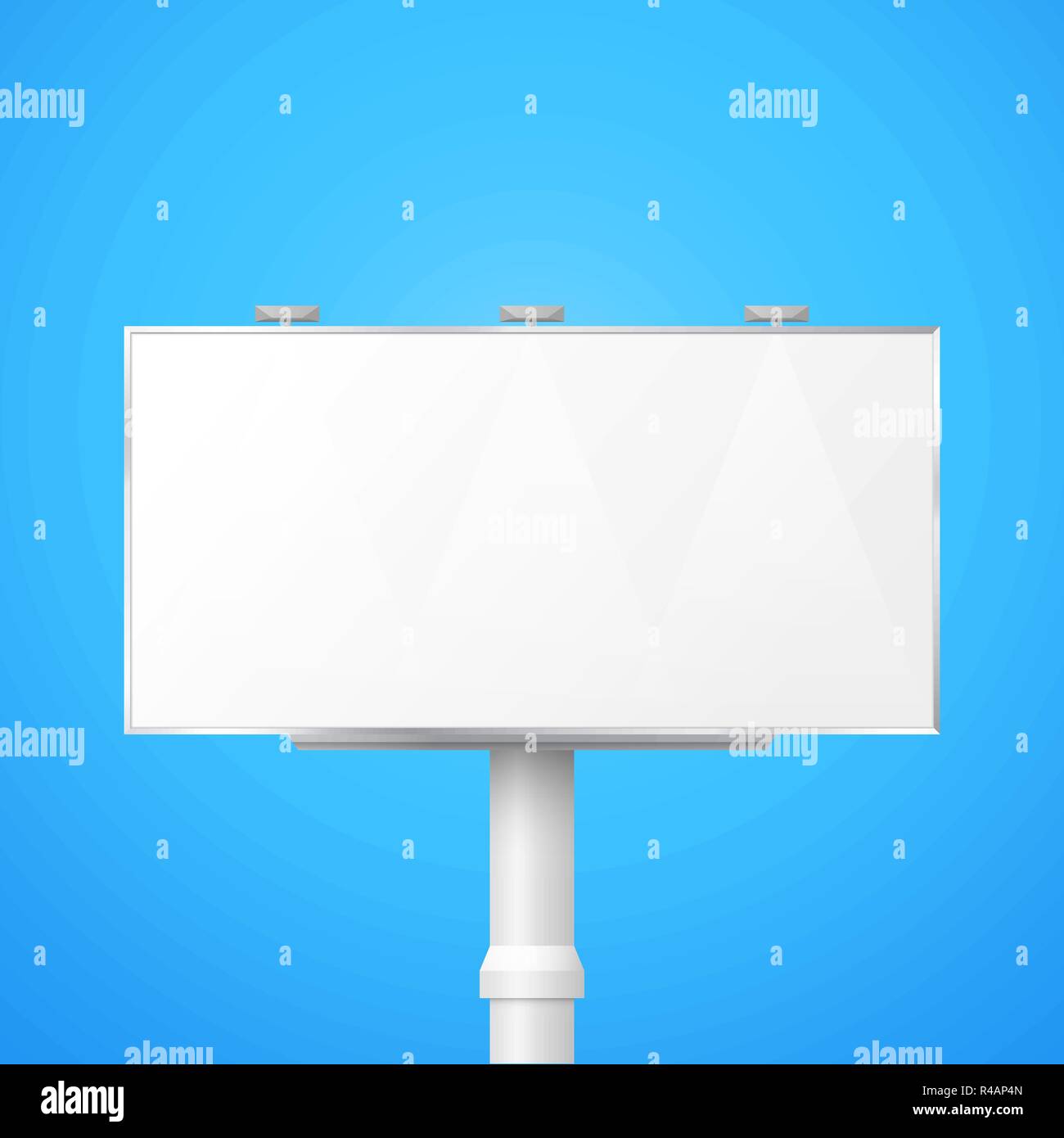 Vektor mock up leer Werbung horizontale große Anschlagtafel auf Ständer mit Lampen Abbildung realistisch mit Schatten template Design isoliert auf Blau sk Stock Vektor