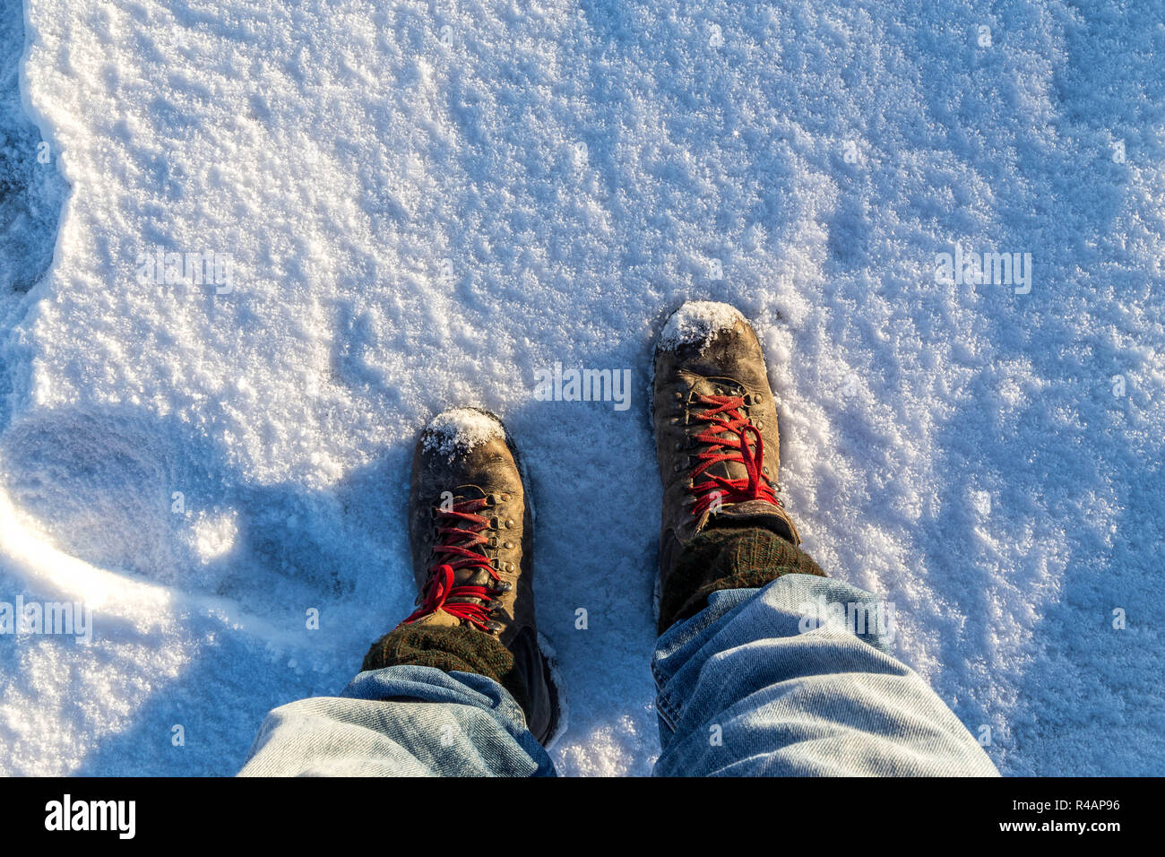 Wandern im Schnee mitten im Winter Stockfoto