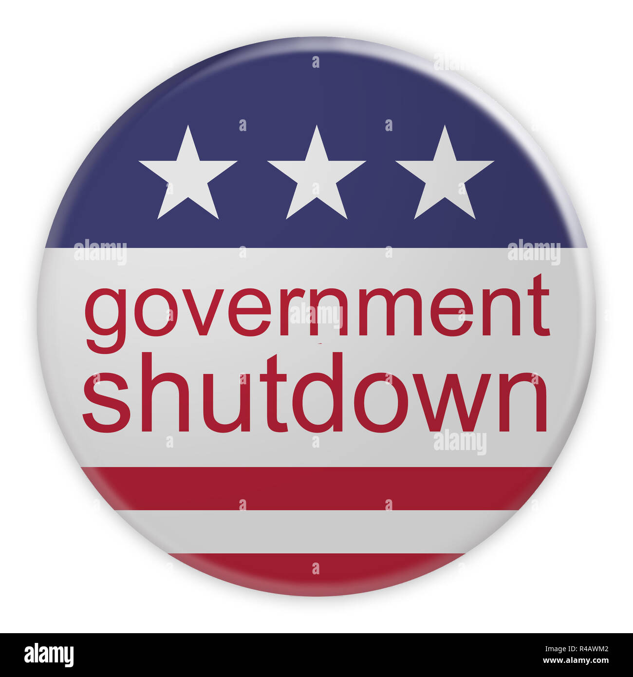 USA Politik Nachrichten Abzeichen: Regierung SHUTDOWN-Button Mit US-Flagge, 3D-Darstellung Stockfoto