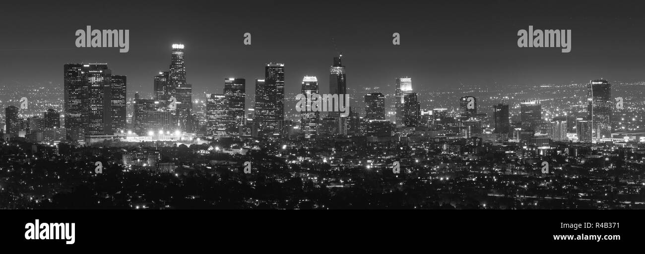 malerische Aussicht auf Los Angeles Hochhäuser am Nacht, Kalifornien, Usa. Stockfoto