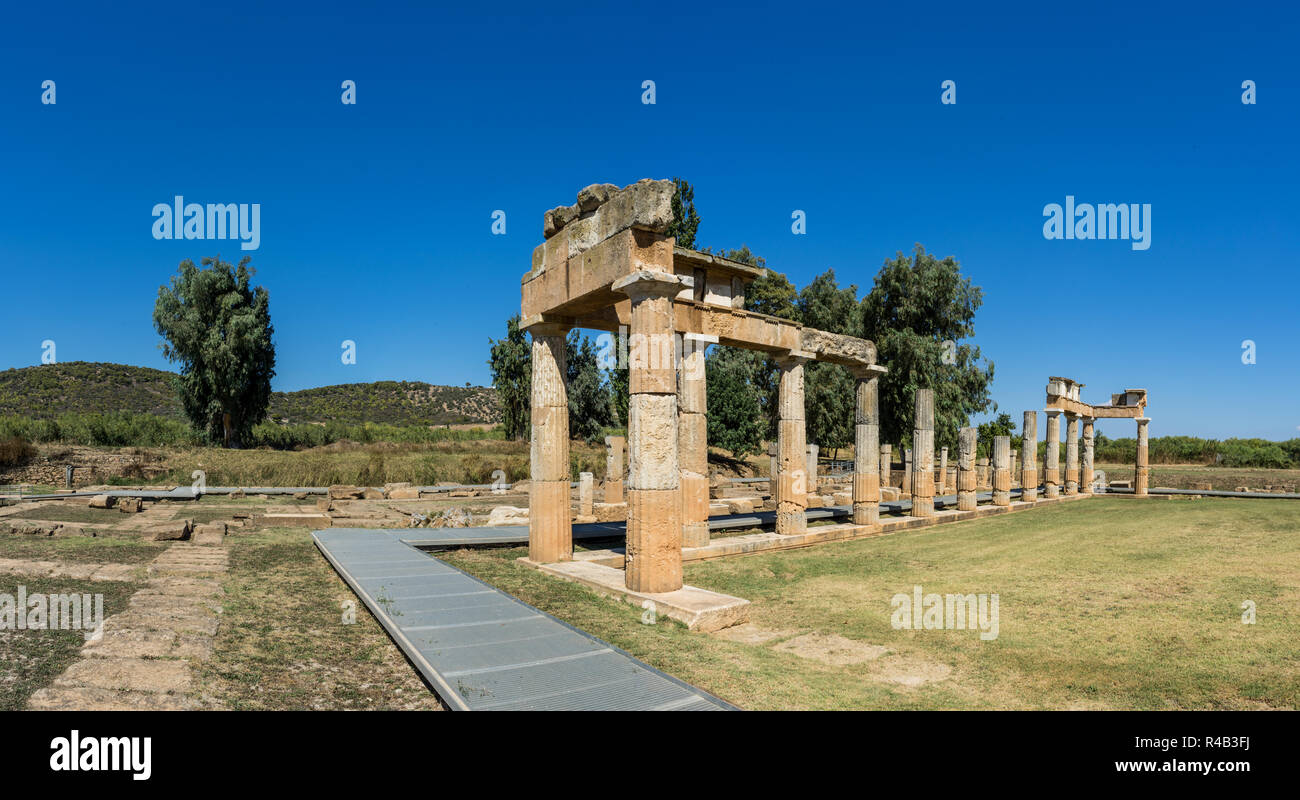 Die Ruinen der antiken griechischen Tempel der Göttin Artemis in Vravrona, Griechenland. Stockfoto Die Ruinen der antiken griechischen Tempel der Göttin Artemis in Vravrona, Griechenland. Stockfoto