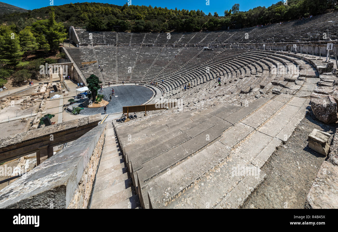 Das antike griechische Theater von Epidaurus, Peloponnes. Stockfoto