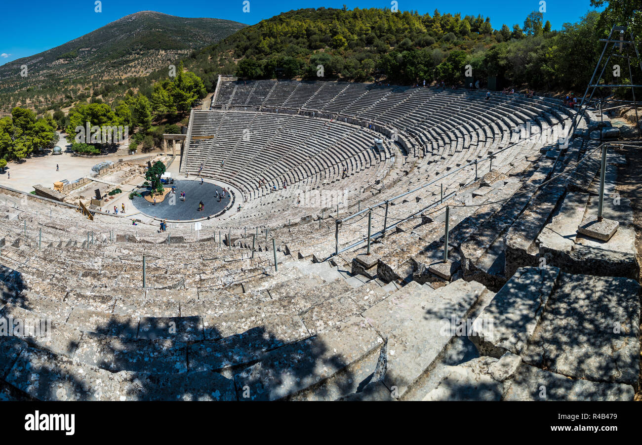 Das antike griechische Theater von Epidaurus, Peloponnes. Stockfoto