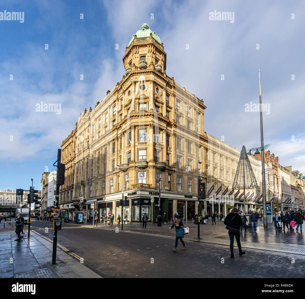 House of Fraser Store auf Ecke Argyle Street und der Buchanan Street mit Beleuchtung für Weihnachten in Glasgow Central Glasgow Schottland Großbritannien Stockfoto