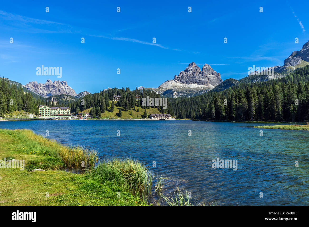 Die Alpinen See Misurina in den Dolomiten, Alpen. Stockfoto