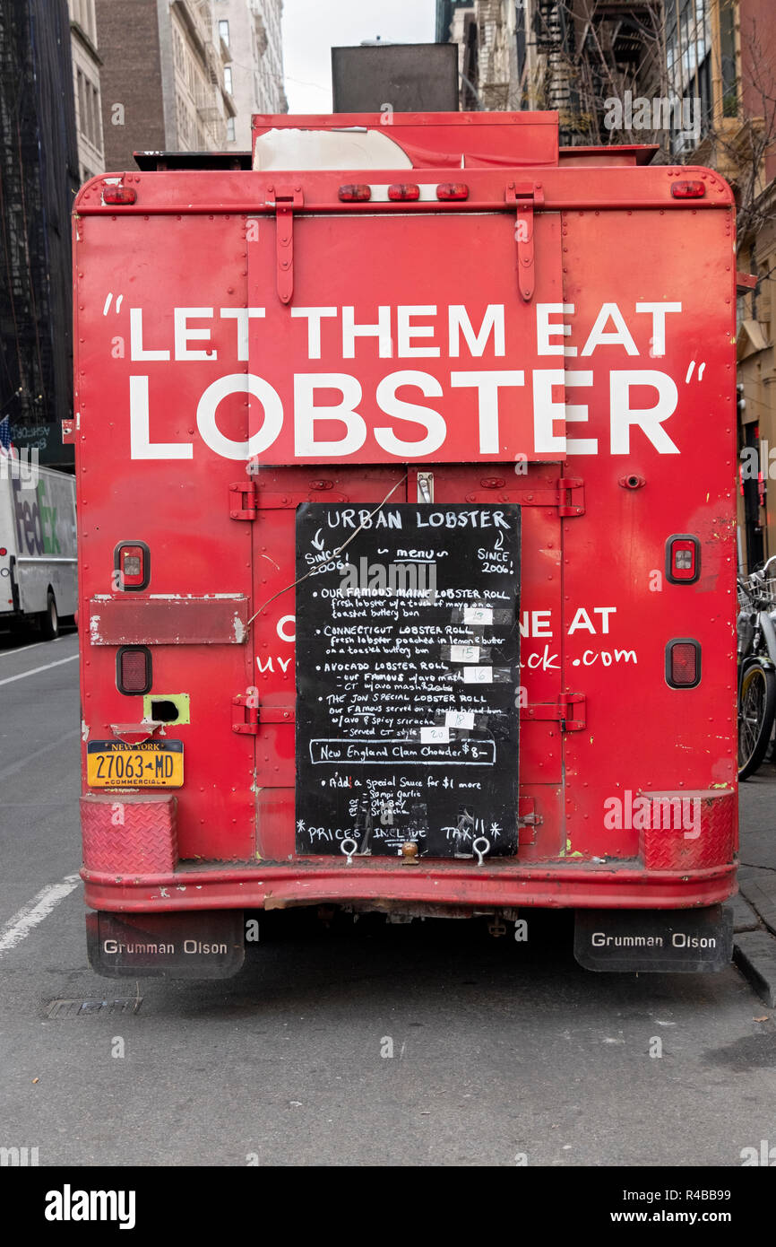 Die Rückseite der LASSEN SIE SIE ESSEN Hummer essen Lkw Parker auf der East 17th Street in der Nähe des "Union Square Park in Downtown Manhattan, New York City. Stockfoto