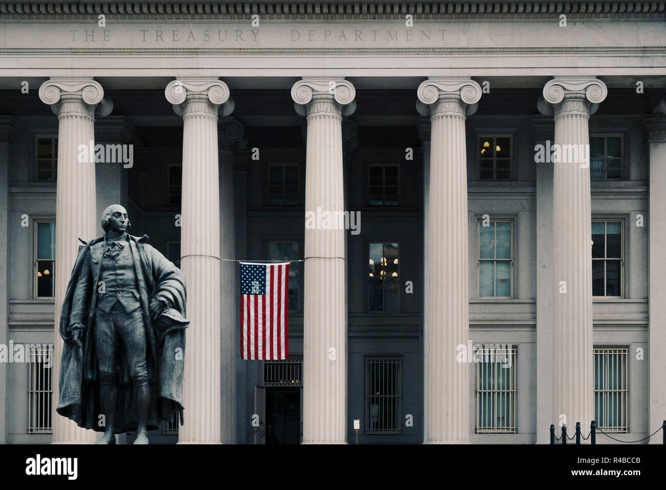 Eingang des United States Treasury Gebäude Stockfoto