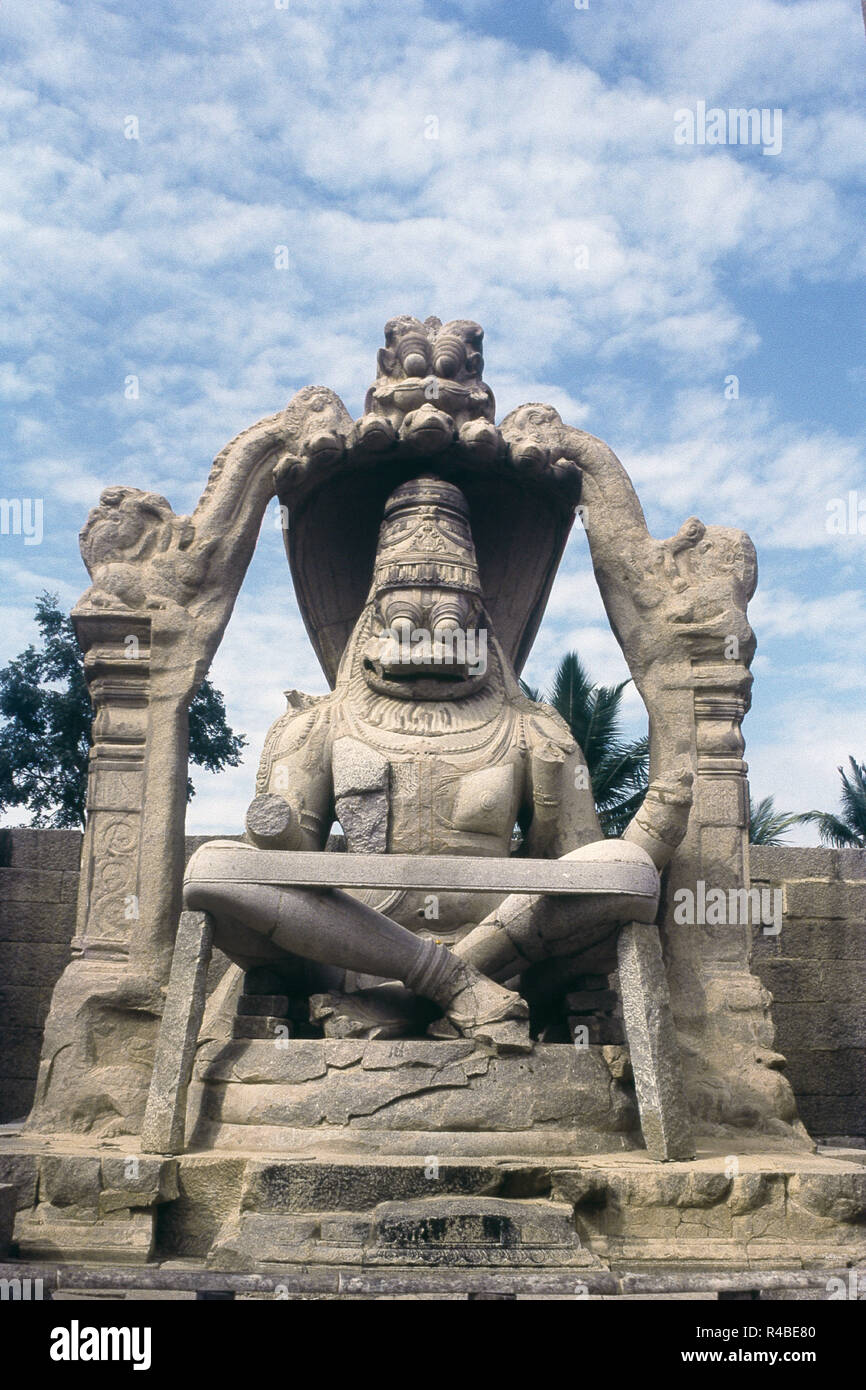 Lakshmi Narasimha Statue, Hampi, Karnataka, Indien, Asien Stockfoto