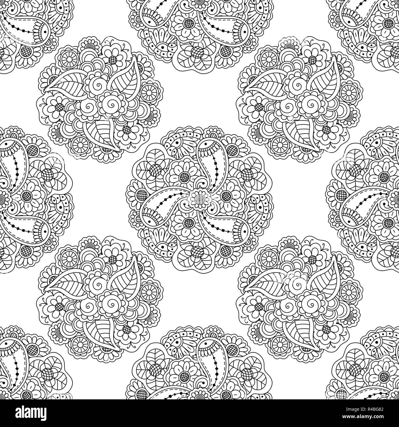 Vektor nahtlose Muster von dekorativem Blumenmuster Mandalas auf weißem Hintergrund. Malbuch Seite Anti stress Hintergrund Stock Vektor