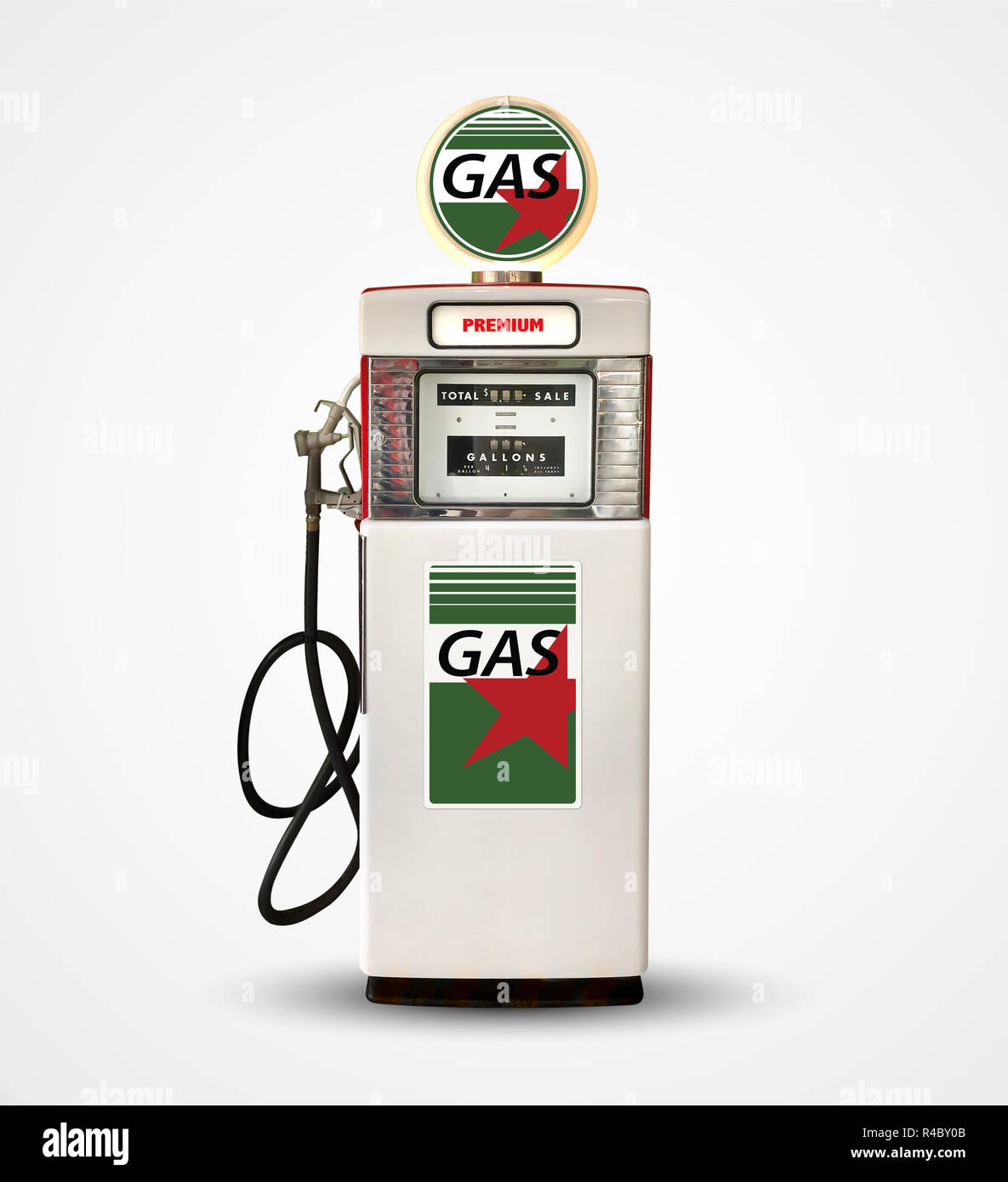 Alte vintage Benzin Benzin pumpe auf einfachen Hintergrund isoliert Stockfoto