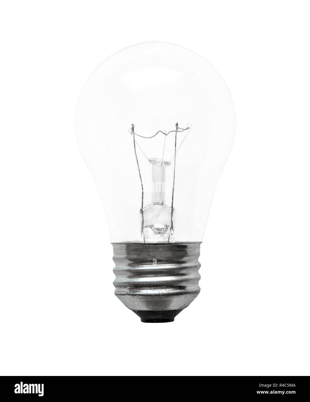 Einzelne elektrische Glühbirne auf weißem Hintergrund. Stockfoto