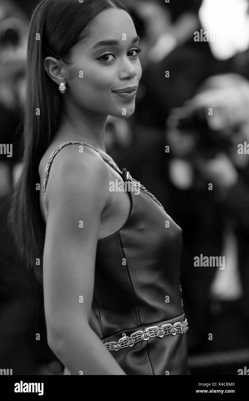 CANNES, Frankreich - 19. MAI 2018: Laura Harrier geht der rote Teppich an "dem Mann, der getötet Don Quixote" Screening am 71. Festival de Cannes. Stockfoto