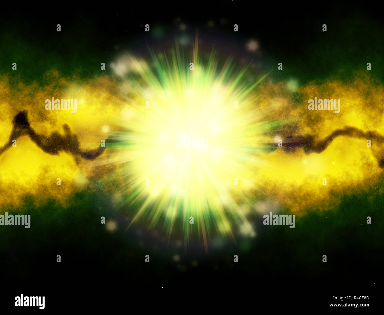 Green burst Abbildung über eine grüne und gelbe Galaxy. Stockfoto