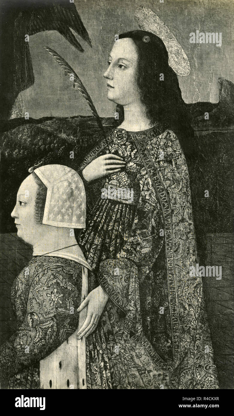 Bona von Savoyen präsentiert der Jungfrau von einem Heiligen Märtyrer, Gemälde von Bernardo Zenale, 1930er Jahre Stockfoto