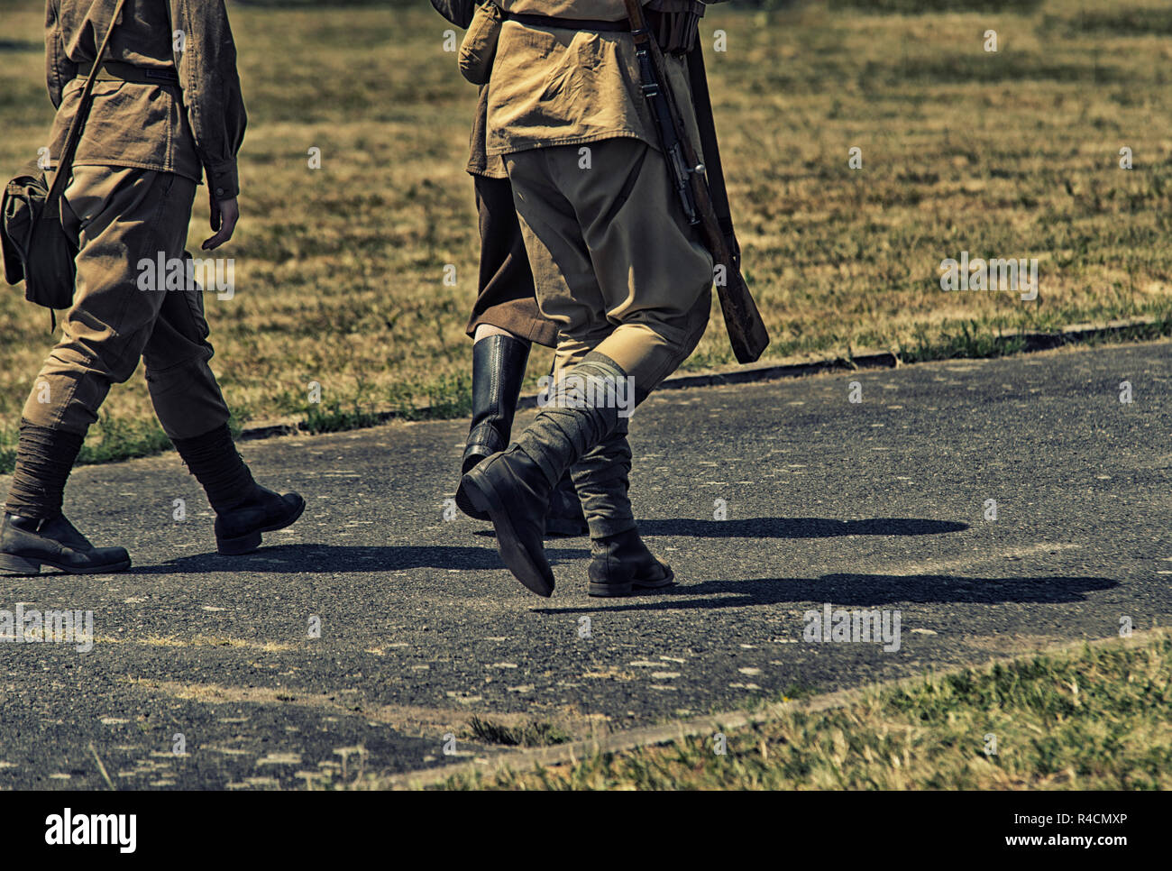 Nahaufnahme auf polnische Soldat Beine auf ww2 Stockfoto