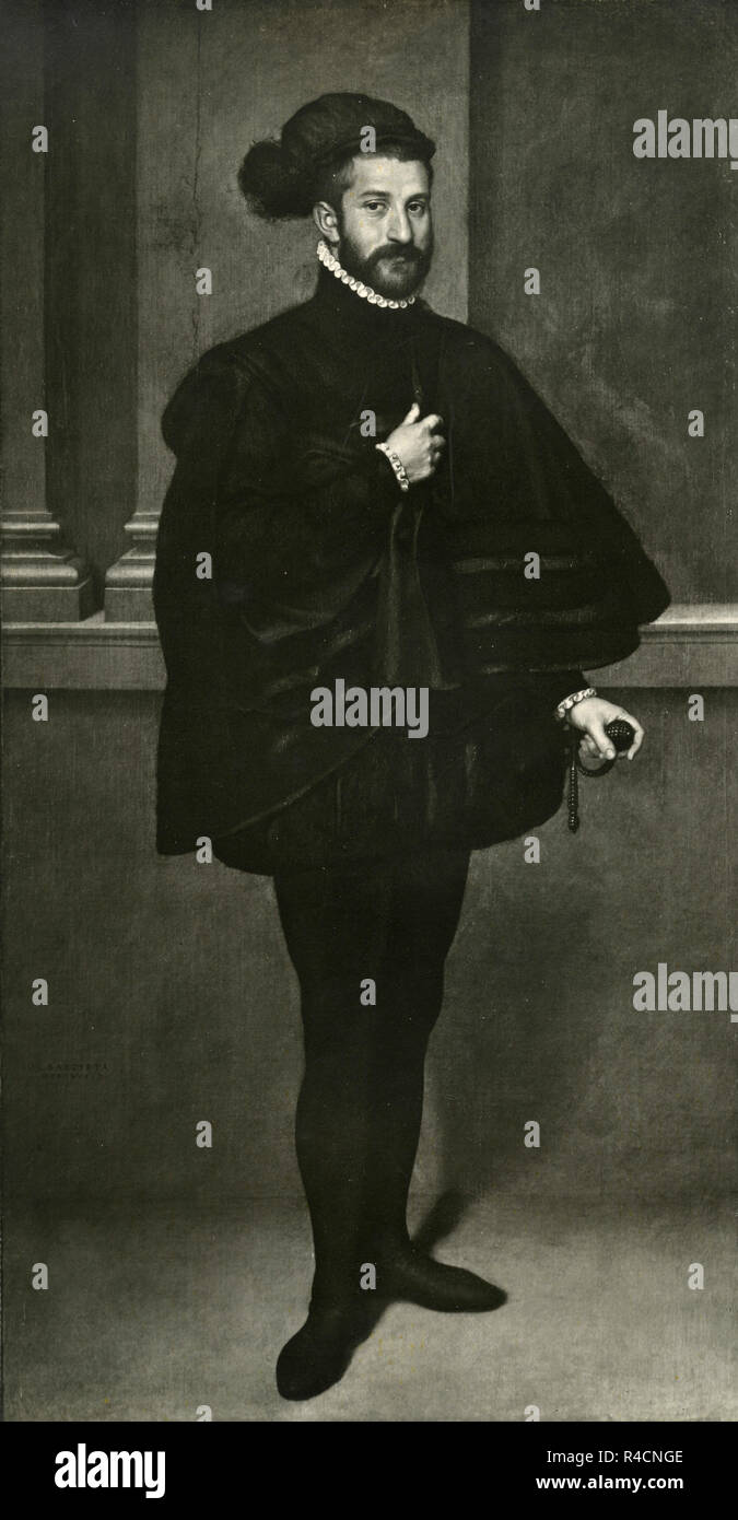 Ein Mann in Schwarz, Gemälde von Giovanni Battista Moroni, 1930er Jahre Stockfoto