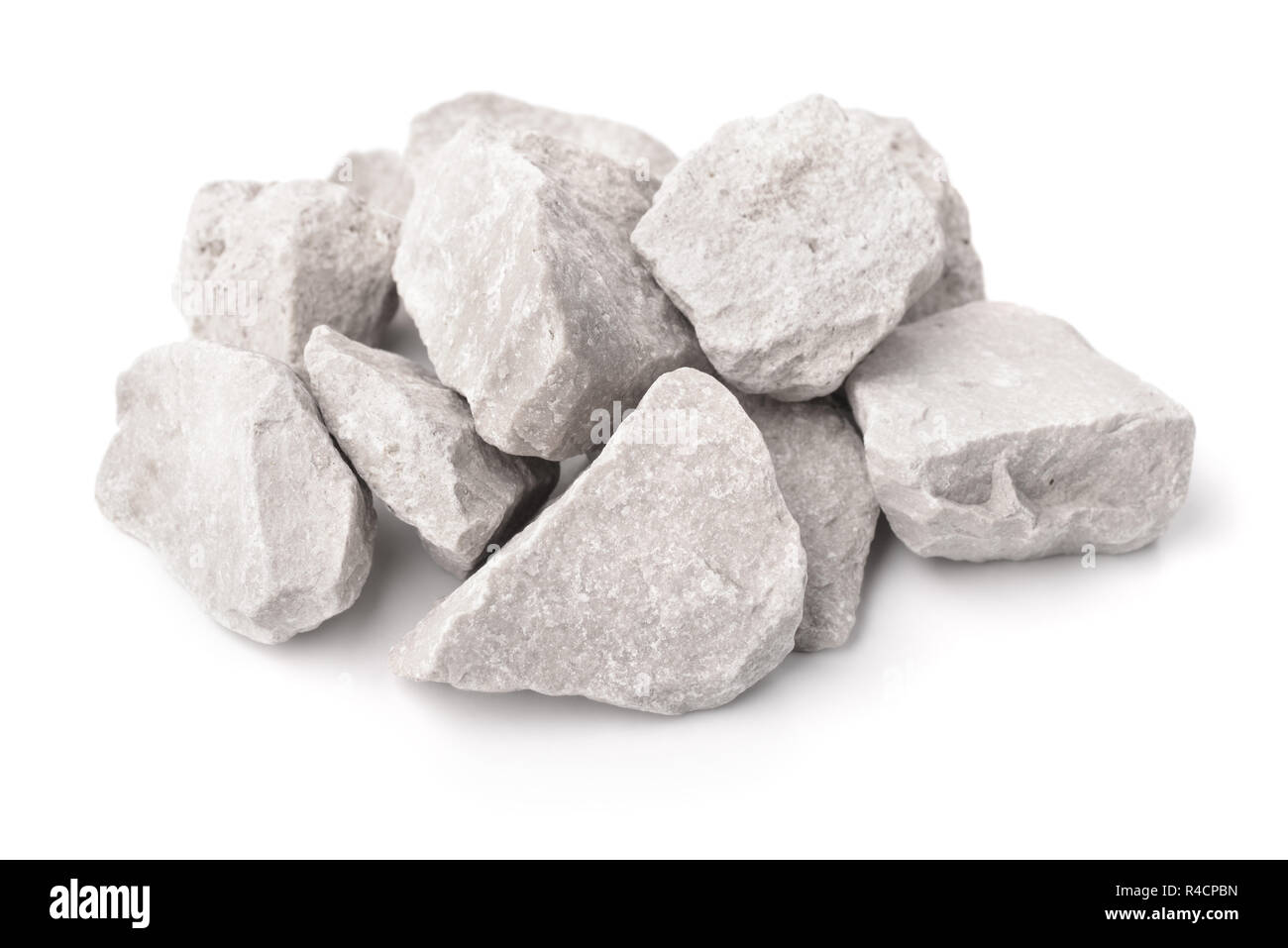 Gemahlen Marmor Steine isoliert auf weißem Stockfoto