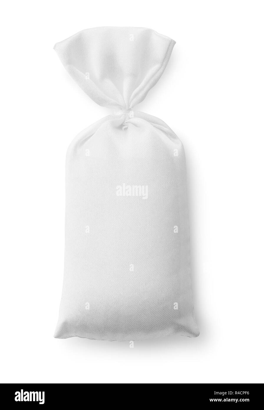 Weißer Seide Geschenk Tasche isoliert auf weißem Stockfoto