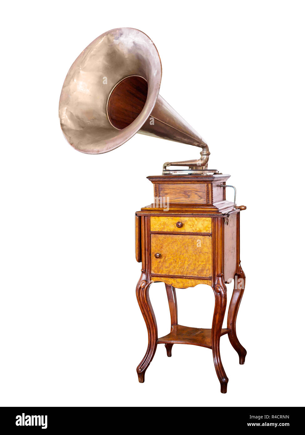 Jahrgang im victorianischen Stil gramophone (Plattenspieler) auf weißem Hintergrund Stockfoto