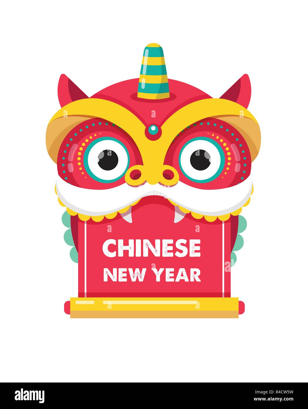 Das chinesische Neujahr Hintergrund, Grußkarte mit einem Löwen Tanz, roter Drache Charakter Stock Vektor