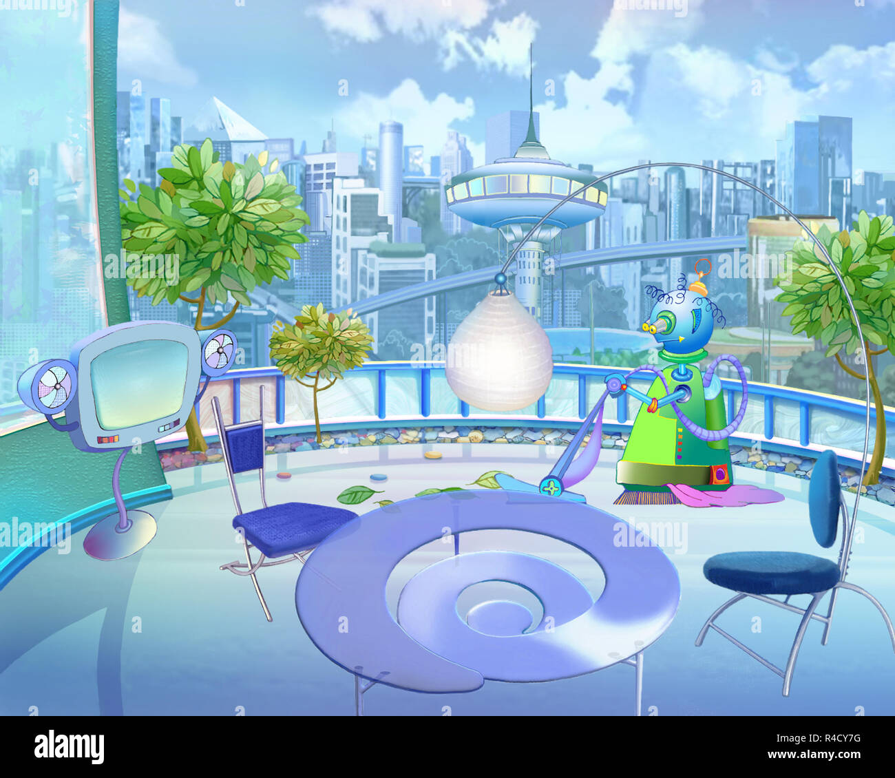 Stadt der Zukunft im Kinder- Phantasien Stockfoto