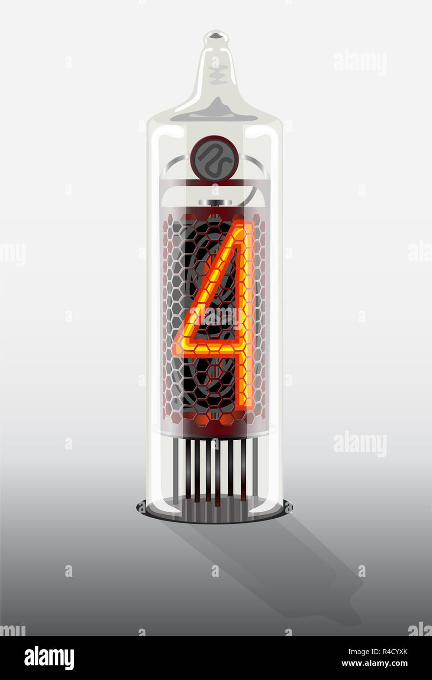 Ziffer 4 auf vintage Vacuum tube Display Stockfoto