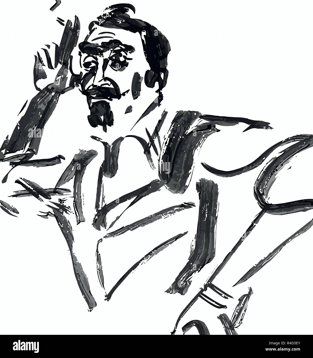 Künstler in der Nähe von einem Gemälde - es ist Tasten für Schnellkalibrierung Tinte Skizze und Zeichnung. Stock Vektor