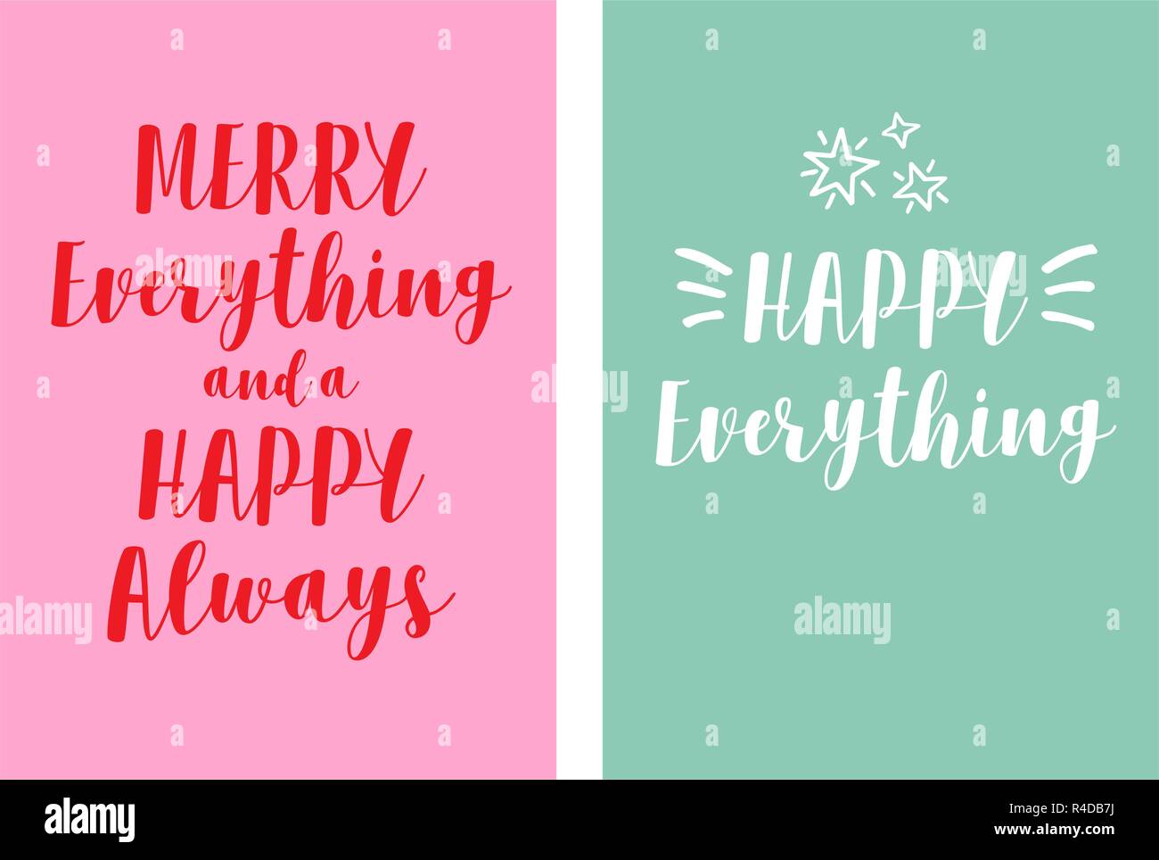 2 Einfache moderne Weihnachtskarten mit Schriftzug, Vektor einrichten Stock Vektor