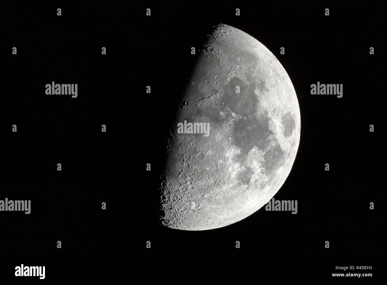 Mond im ersten Quartal detaillierte closeup Stockfoto