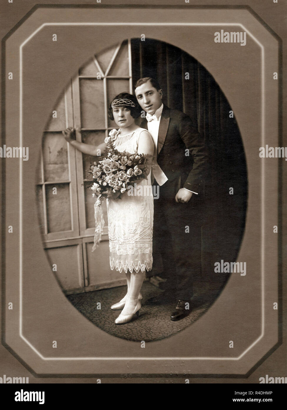 Vintage Hochzeit Foto von ein Paar während der Flapper Ära, ca. 1920er-Jahre. Stockfoto