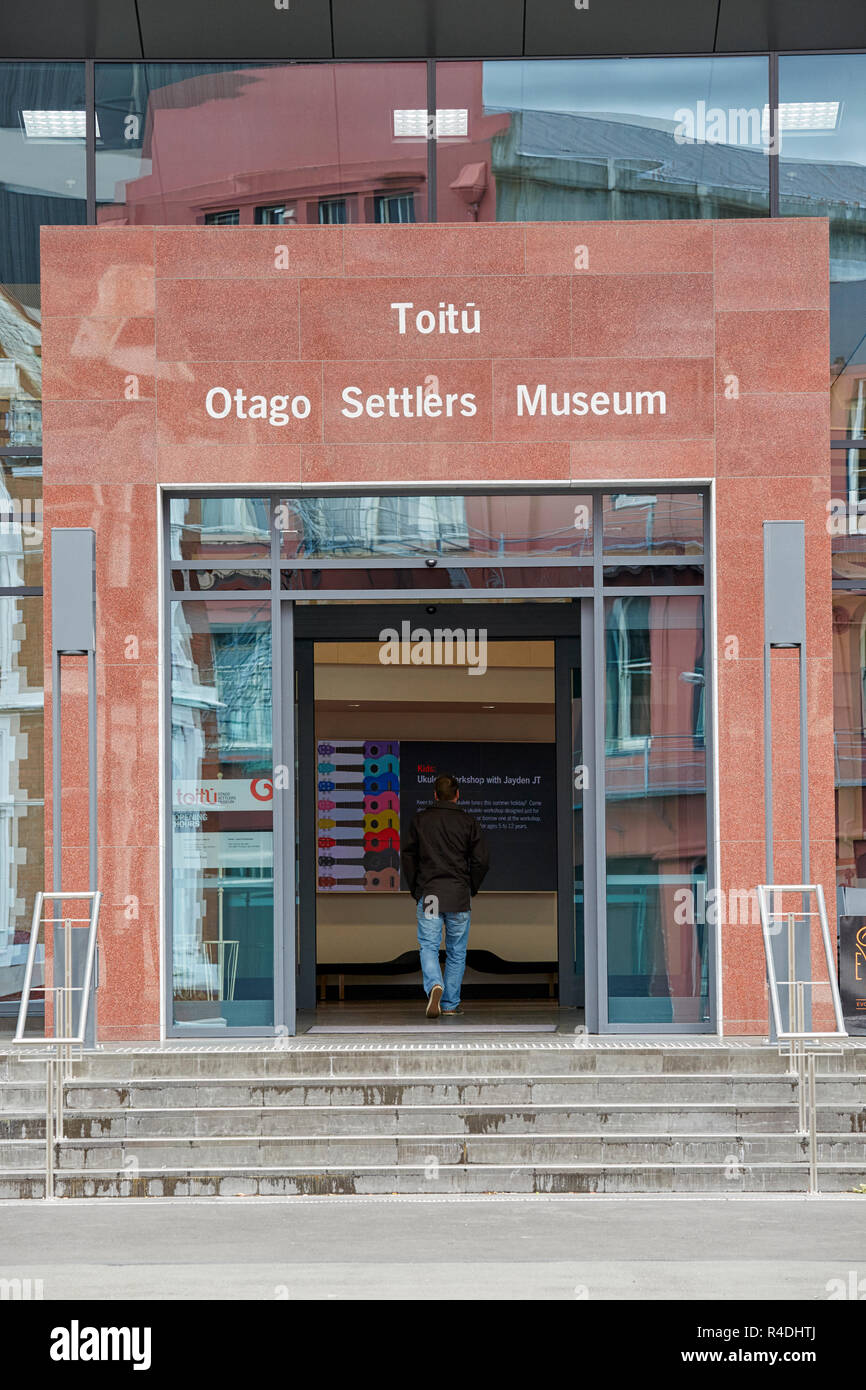 Eingang Toitu Siedler Museum Otago in Dunedin, Neuseeland Stockfoto