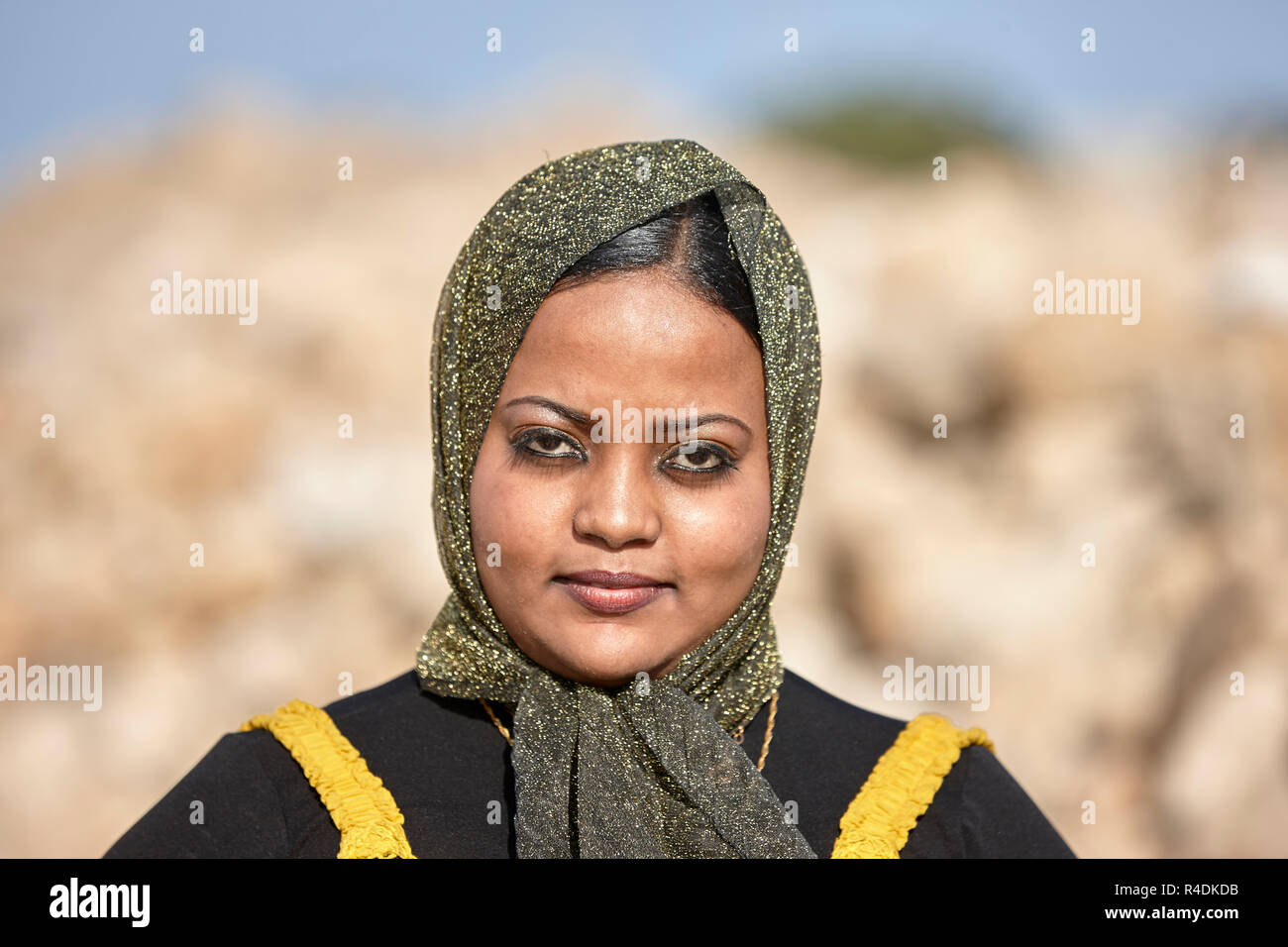 Jung, fröhlich, lächelnd Sudanesische Frau, Sudan, Afrika Stockfoto