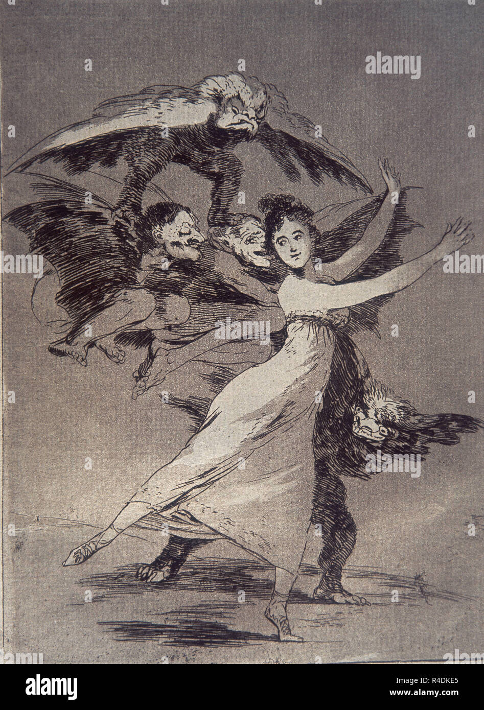 Sie werden nicht entfliehen, Platte 72 der 'Los Caprichos' - 1799 - 217 x 152 mm - Radierung. Thema: Goya, Francisco de. Standort: Private Collection. MADRID. Spanien. Stockfoto
