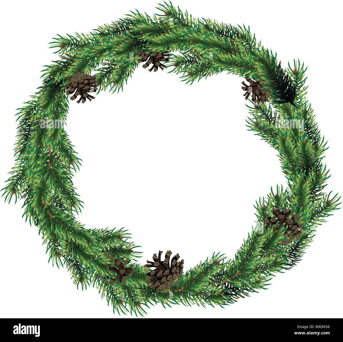 Weihnachten Kranz aus Tannenzweigen mit den Kegeln. Green Christmas wreath Fichte. Stock Vektor
